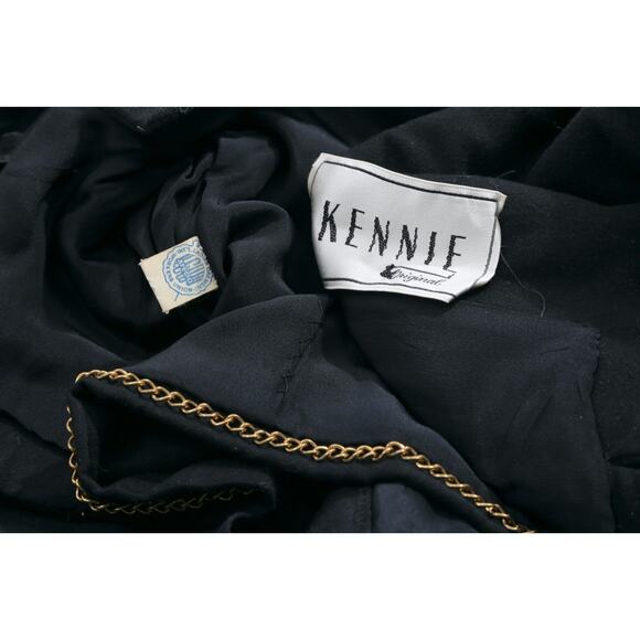 Kennie Belted Black Wool Skirt Suit Mink Fur Collar Jacket Vintage Set Size S - Picture 2 of 16